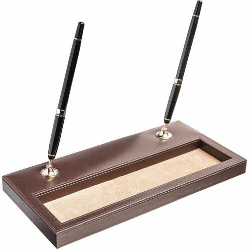 Stand, Pen, Leather, Brown, Double, Gold
