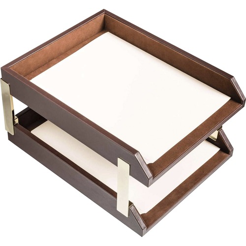 Letter Trays, Gold Posts, 13-3/4" x 10-3/5" x 7-1/4", Brown