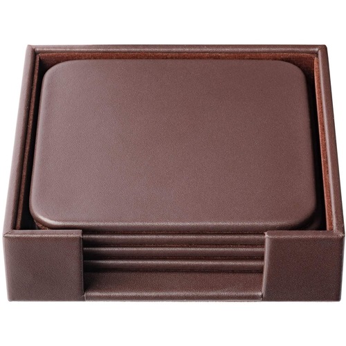 Coaster Set, Square, 4-2/5"Wx4-2/5"Lx1-2/5"H, Chocolate Brown