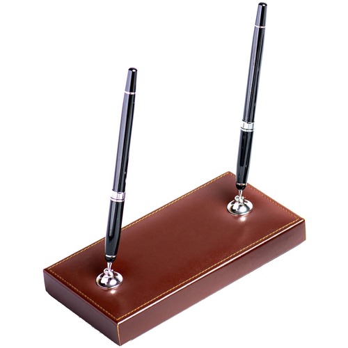 Pen Stand, Double, 4" x 8-1/10" x 1-1/2", Brown