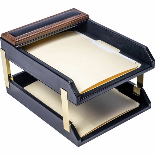 Letter Tray, Double, 13-3/4" x 10-3/5" x 7-3/4", Walnut Black