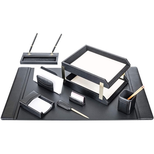Desk Set, 10 Pc, Top-Grain Leather, Black