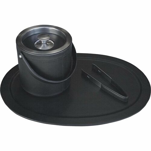 Ice Bucket Set, Leather, 3 Piece, 18-1/4"x13-1/4"x7-1/2", Black