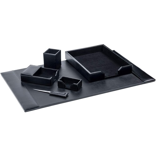 Desk Set, 6 Pc Bonded Leather, Black