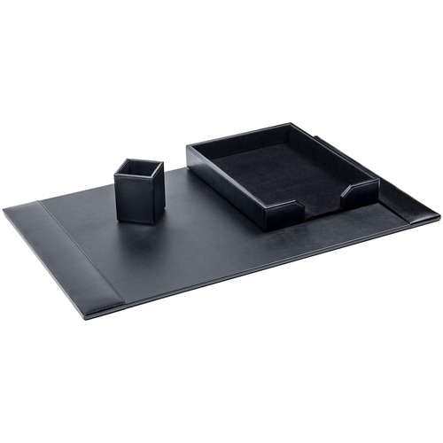 Desk Set, Bonded Leather, 3-Piece, Black