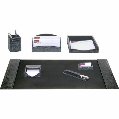Desk Set, Crocodile, 7 Pc, 34-3/4" x 20-3/4" x 5-2/5", Black