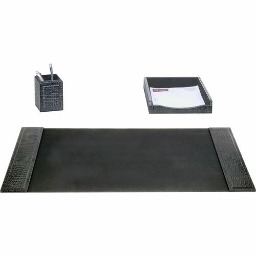 Desk Set, Crocodile, 3 Pc, 34-3/4" x 20-3/4" x 5-2/5", Black