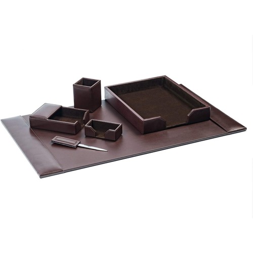 Desk Set, 6-Piece, Bonded Leather, Dark Brown