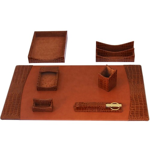 Desk Set, 7 Pc, Crocodile, Cognac, 34-3/4" x 20-3/4" x 5-2/5", BN