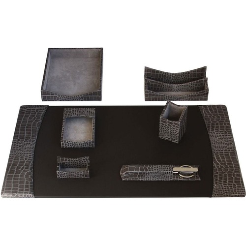 Desk Set, 7 Pc, Crocodile, Castlerock, 34-3/4"x20-3/4"x5-2/5", Gray