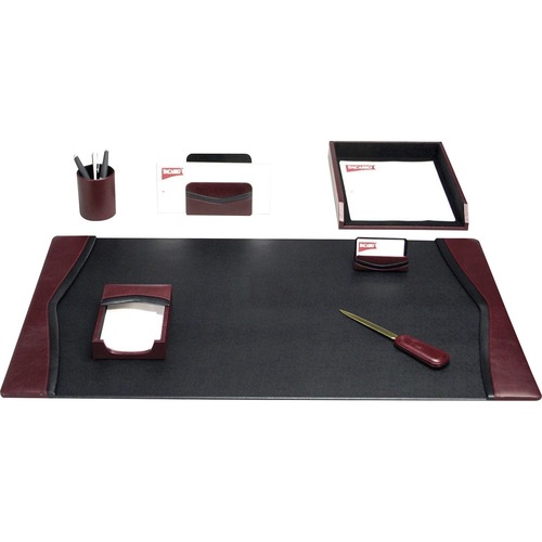 Desk Set, With Trim, 7 Pc, 34-3/4"x20-3/4"x5-2/5", Black/Blue