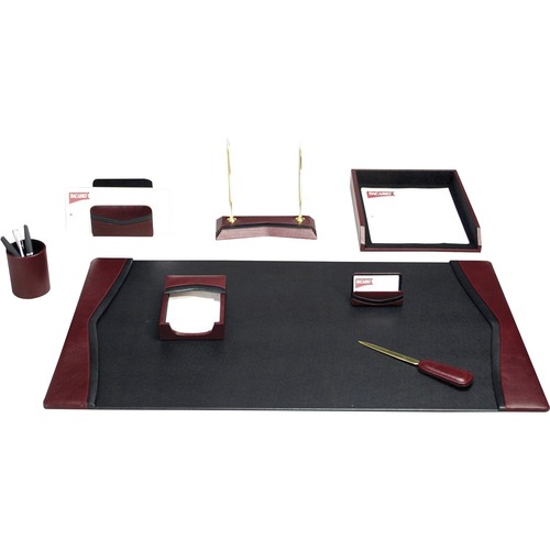 Desk Set, With Trim, 8 Pc, 34-3/4"x20-3/4"x5-2/5", Black/Blue