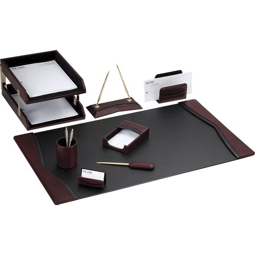 Desk Set, With Trim, 10 Pc, 34-3/4" x 20-3/4" x 5-2/5", Black/Blue