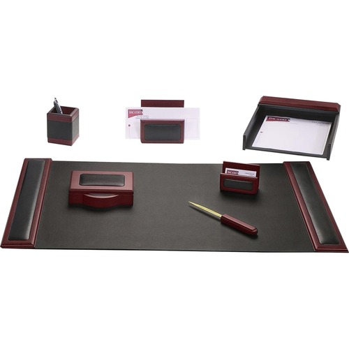 Desk Set, 7 Pc, 34-3/4"x20-3/4"x5-2/5", Black/Redwood