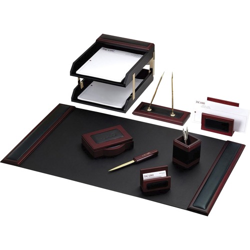 Desk Set, 10Pc, 34-3/4" x 20-3/4" x 5-2/5", Black/Redwood