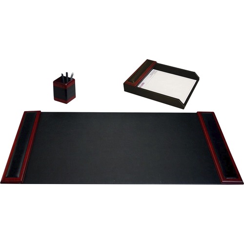 Desk Set, 3 Pc, 34-3/4" x 20-3/4" x 5-2/5", Black/Redwood