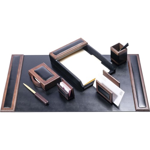 Desk Set, 7 Pc, 34-3/4"x20-3/4"x5-2/5", Black/Walnut