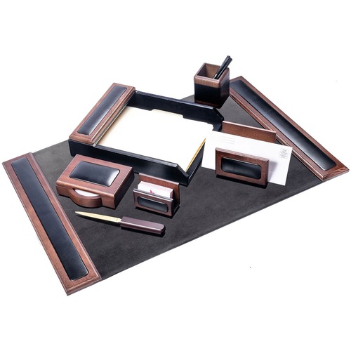 Desk Set, 7 Pc, 25-1/2"x17-1/4"x5-1/2", Black/Walnut