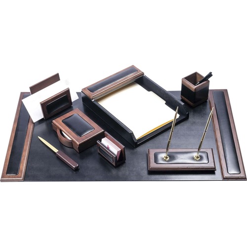Desk Set, 8 Pc, 34-3/4"x20-3/4"x5-2/5", Black/Walnut