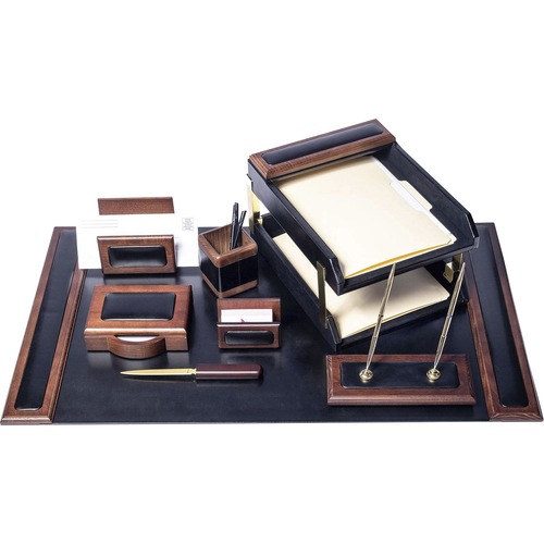 Desk Set, 10 Pc, 34-3/4"x20-3/4"x5-2/5", Black/Walnut