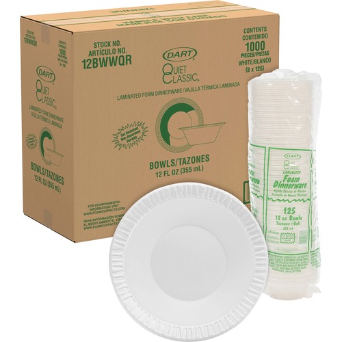 Bowls, Foam Plastic, 10-12oz., Round, White, 125/PK Per Carton 8/CT