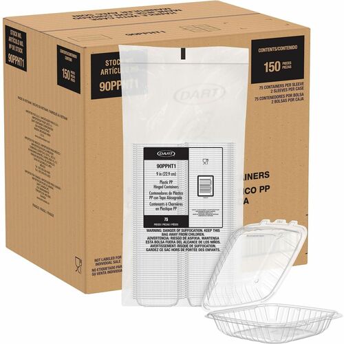 Container, Hinged, 9", Plastic, Polypropylene 2/CT