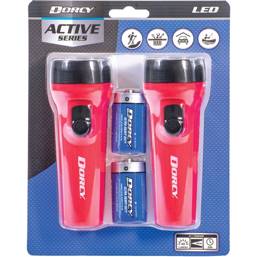 Flashlight, 1 D Battery, Red 2/PK