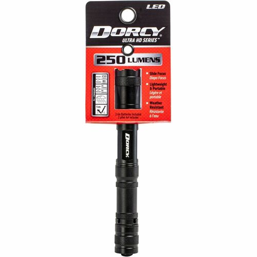 Flashlight, 250 Lumen, Aluminum, 2 AA