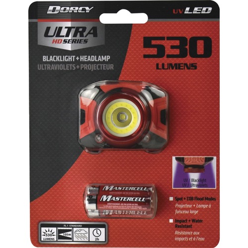Headlamp, 530 Lumen, 1-4/5"Wx2-3/10"Lx1-3/5"H, Black/Red