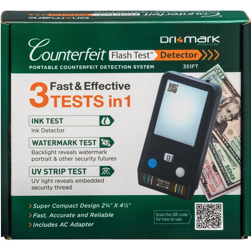 Counterfeit Bill Detector, 2-3/4" W x 4-1/2" L x 7/10" H, Black