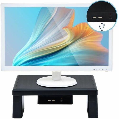 Monitor Stand, With 2 USB Ports, 13" x 10-1/2" x 1-4-3/4", Black