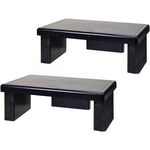 Monitor Riser, 13" x 10-1/2" x 1" to 4-3/4", 66 lb Cap, Black 2/PK