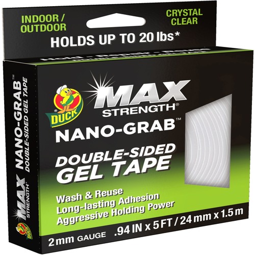 Tape, Gel, Double-Sided, Reusable, 20 lb Cap, 0.94" x 5', CL