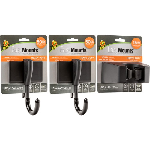 Hooks/Holder Kit, Hvy-Duty, For Drywall/Wood, 15 lb Cap, Black