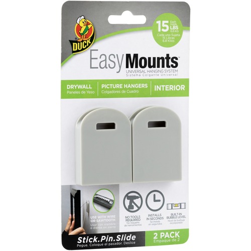 Picture Hanger, For Drywall, 15 lb Cap, 1.61"x0.38"x2.31", Gray
