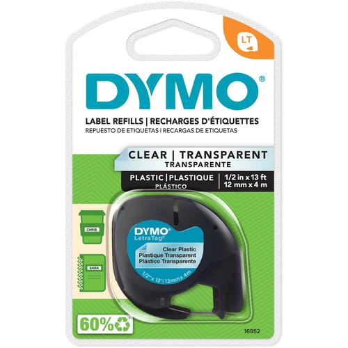 Tape, Letra Tag, 1/2", Black/Clear