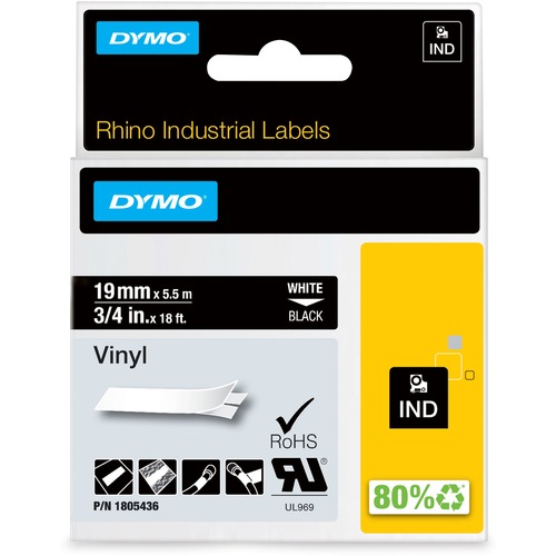 Tape, Industrial, Vinyl, 3/4", White/Black