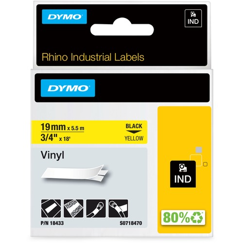 Tape, Industrial, Vinyl, 3/4", Black/Yellow