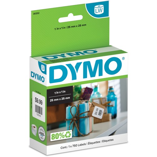 Label, LW, Dymo, 1" x 1", White 750/RL