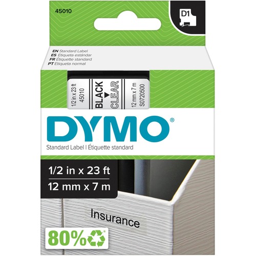 Cartridge, Tape, 1/2", Black/Clear