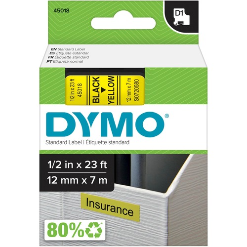 Cartridge, Tape, 1/2", Black/Yellow