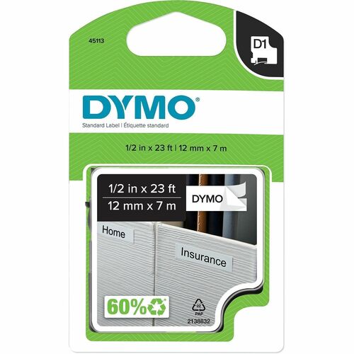 Cartridge, Tape, 1/2", Removable, Black/White