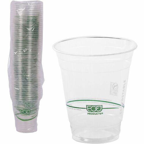 Cold Cup, Eco Friendly, 12oz, Clear/Green Stripe 50/PK