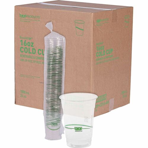 Cold Cup, Eco Friendly, 16oz, Clear/Green Stripe 1000/CT