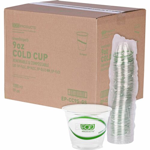 Cup, 9 Ounce Green Stripe Corn, Cream, 50/PK 20/CT