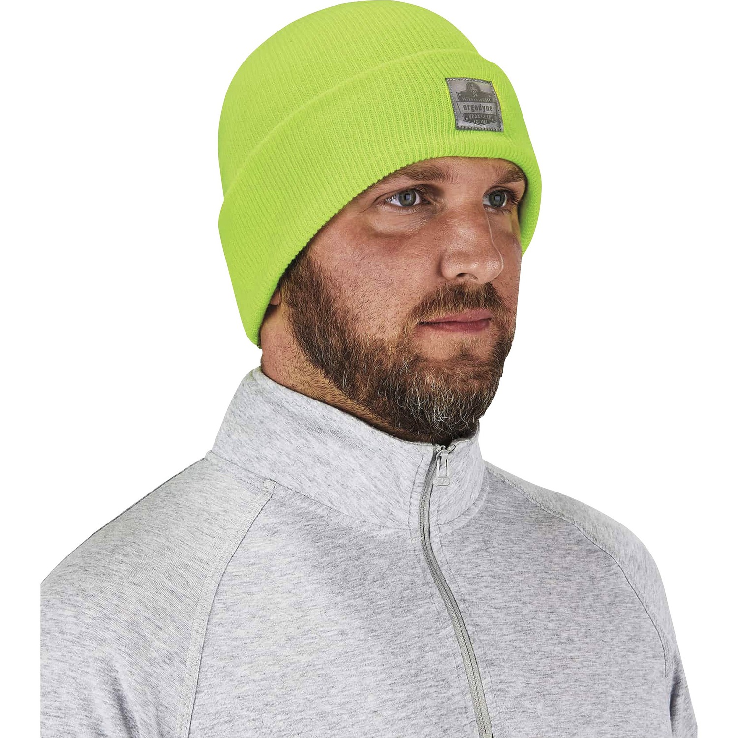 Rib Knit Beanie, Cuffed, Lime 6/CT