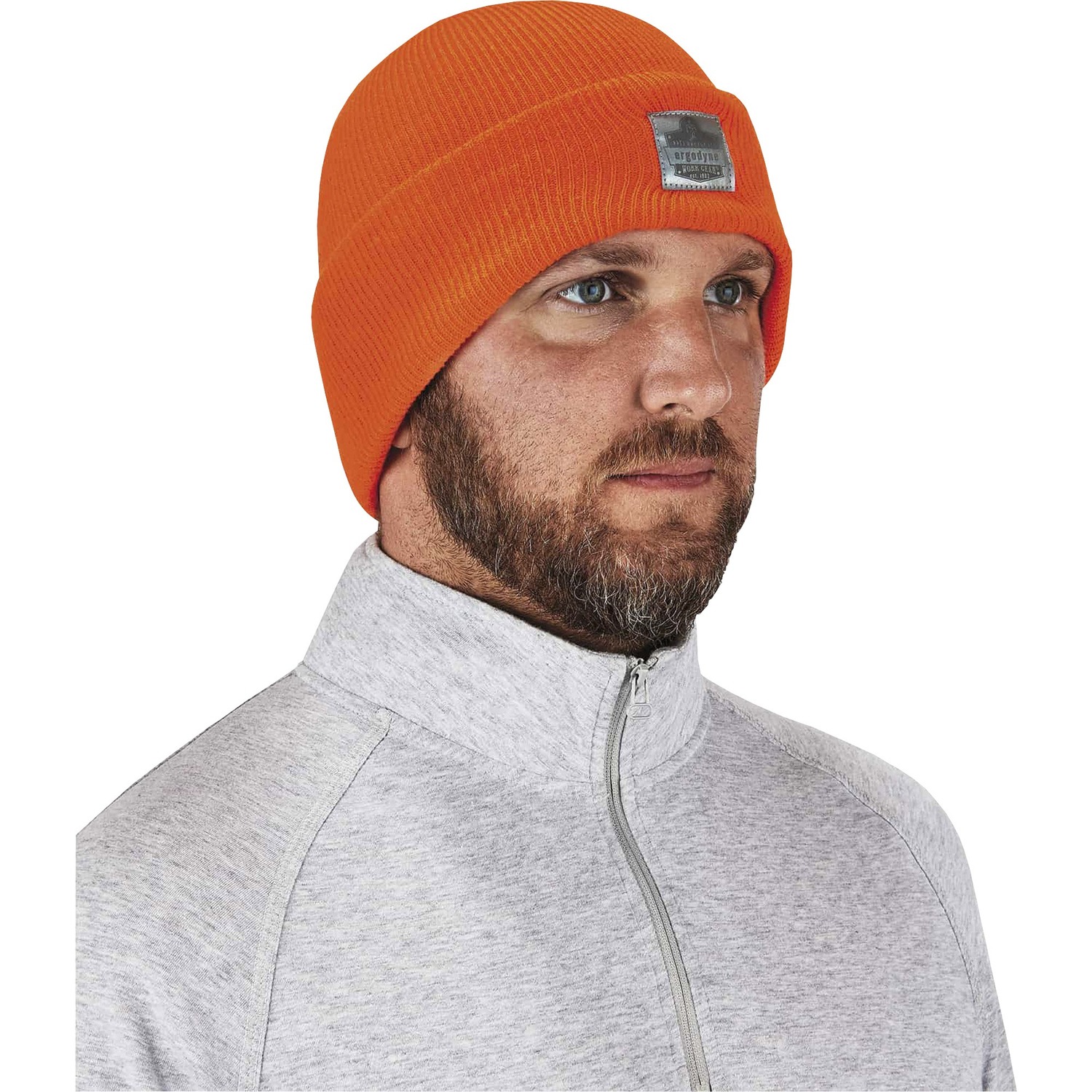Rib Knit Beanie, Cuffed, Orange 6/CT