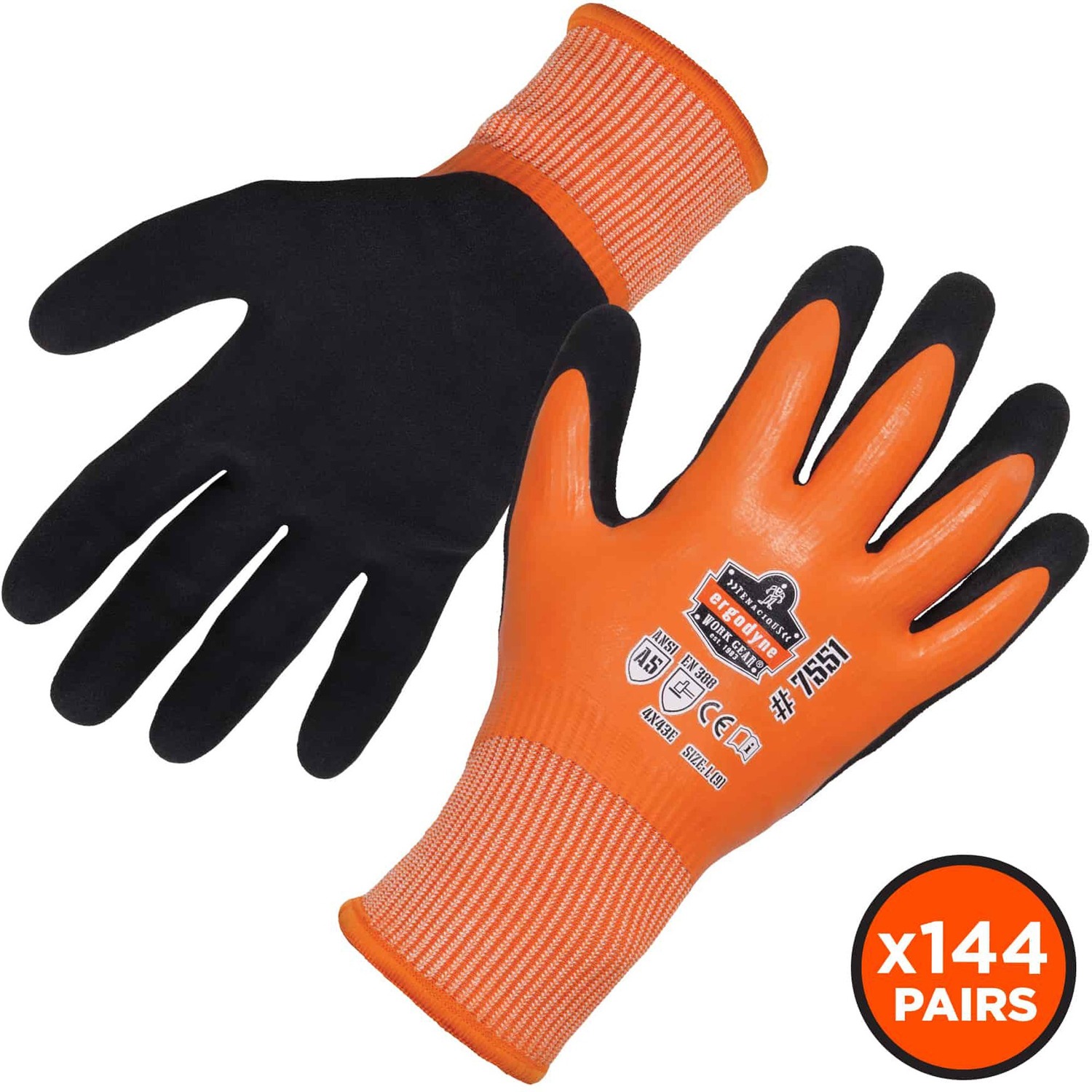 Gloves, Cut Resistant Work, A5, Large, Orange 144/CT