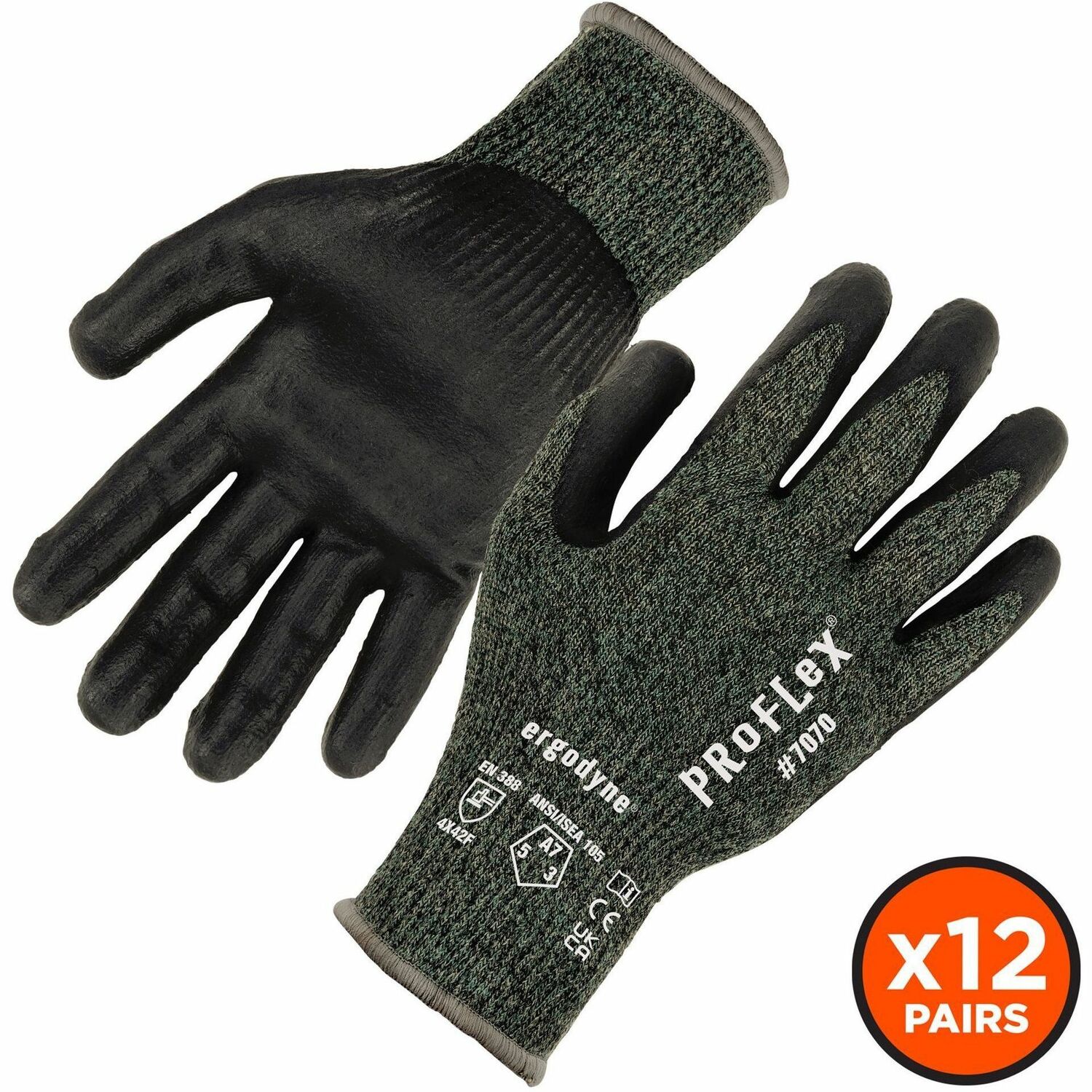 Glove, Coated, A7, Natural, Green, 2X 2/PK