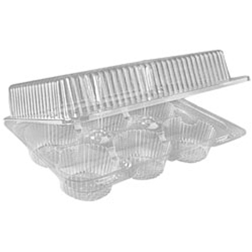 Container, 6-Cupcake Cap, Hinged, 9.63" x 6.88" x 3", Clear 150/CT